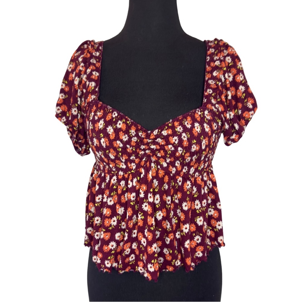 Urban Outfitters Cropped Peplum Cap Sleeve Top | Large